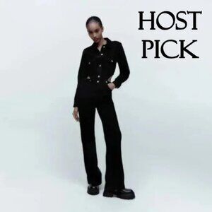 NWT Zara black full length denim jumpsuit with cut outs at waist, XS